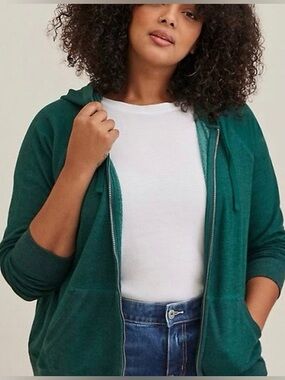 Women’s torrid 1 Teal Classic Fit Supersoft Fleece Raglan Zip Up Hoodie